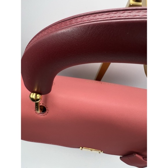 Burberry Bag Bi Color Pink Trench Calf Leather Top Handle Bag Career Authentic - Picture 4 of 16